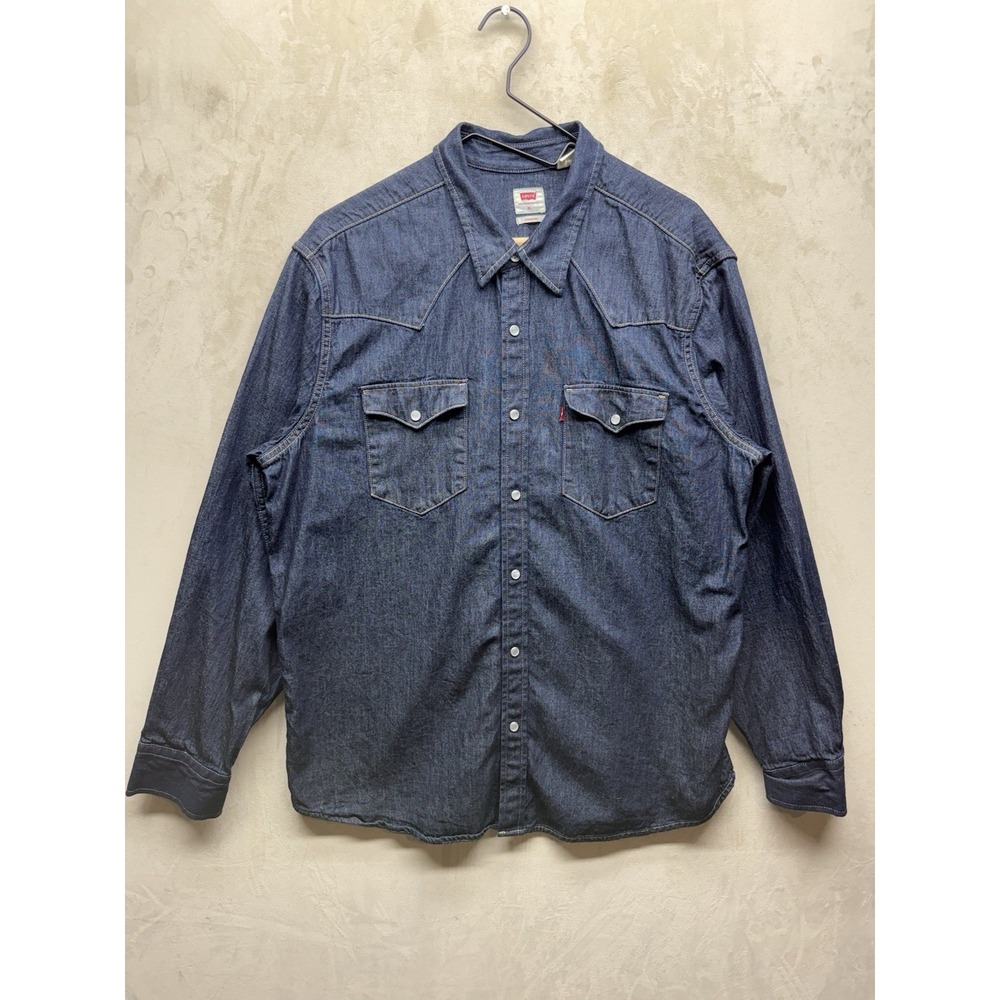 Levi's Western Denim Shirt Mens Extra Large Blue Pearl Snap Button Long Sleeve